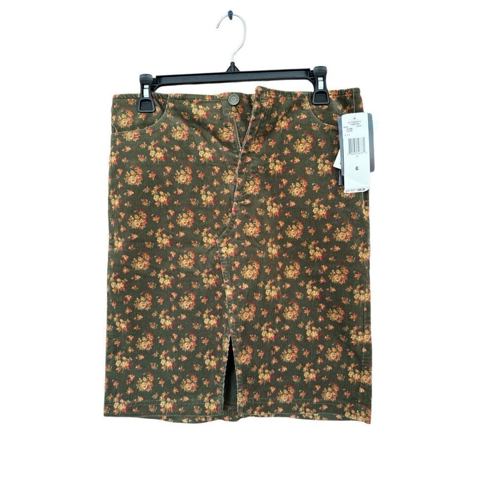 NWT Ralph Lauren Womens Moss Green Tapestry Floral Corduroy Pencil Skirt Size 6